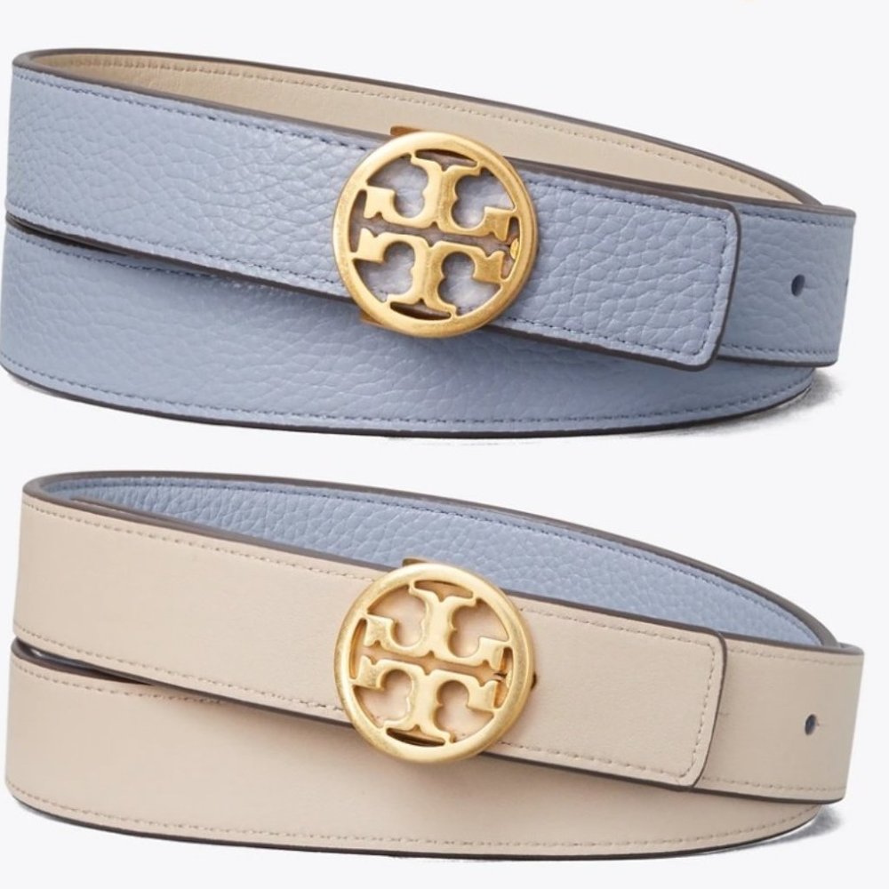 New Tory Burch 1" reversible leather logo belt